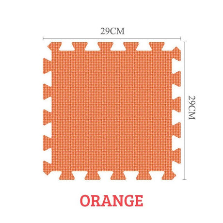 Orange foam puzzle mat with dimensions.