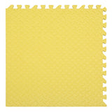 Yellow foam puzzle mat with interlocking edges.
