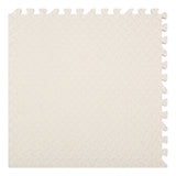White textured rug with tassels.