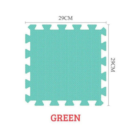Green foam puzzle mat with dimensions.