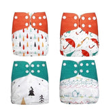 Four colorful baby diapers with different patterns 
