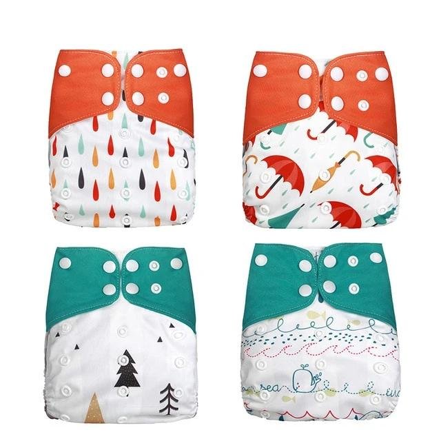 Four colorful baby diapers with different patterns (option 13)