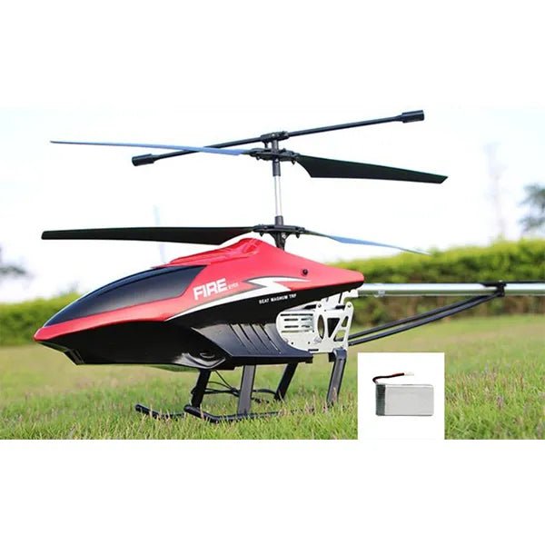Extra Large 3.5CH RC Helicopter close-up in red and black, built durable for backyard outdoor flying fun.