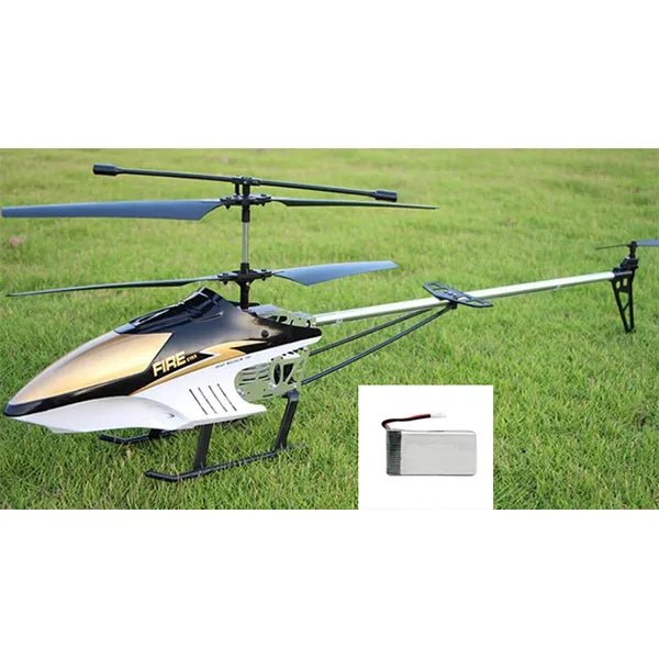 Extra Large 3.5CH RC Helicopter pictured with a spare battery pack for longer play time during outdoor flights.