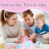 Family playing with educational toys, emphasizing interactive parent-child time.