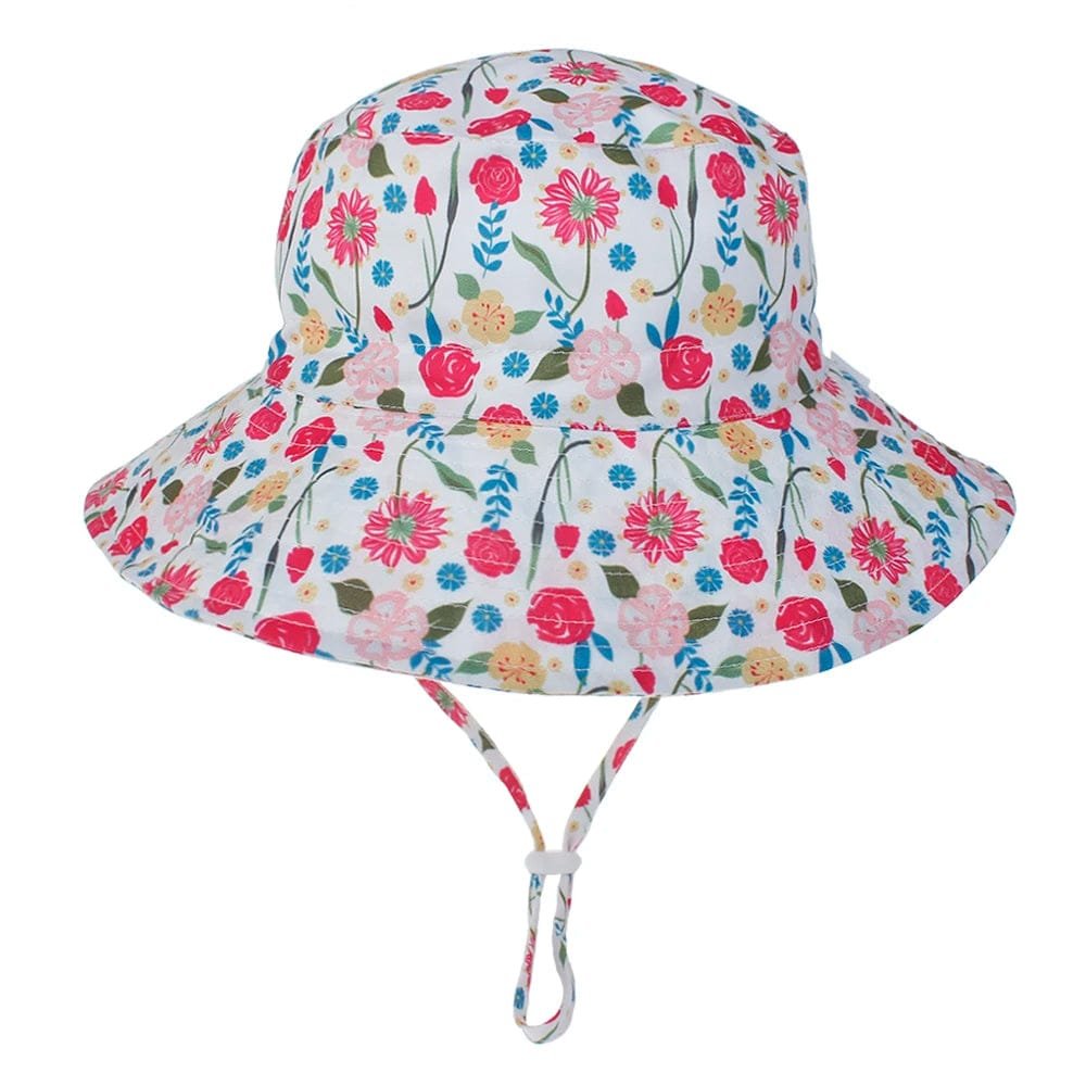 Floral patterned sun hat on a white background