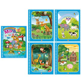 Children's cartoon magic water painting book with animal illustrations on a white background