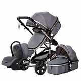 Luxurious 3-in-1 Baby Stroller: Portable, Aluminum Frame, High Landscape - gray 3 in 1 image