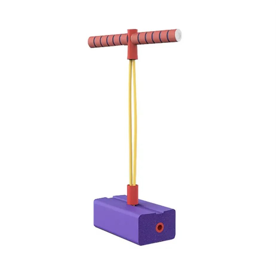 Purple pogo jump with red handles on a white background