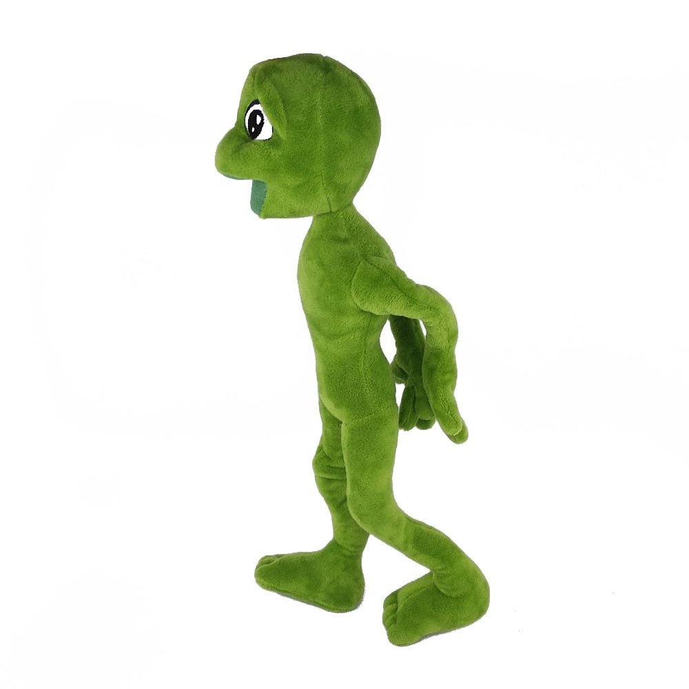 Green plush toy dinosaur on a white background