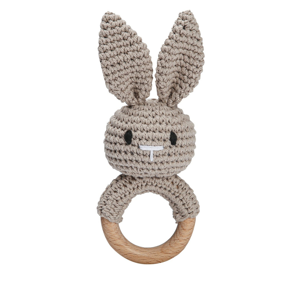 Crochet Bunny Rattle & Teether with Wood Ring - Brown Bunny_202529824 image