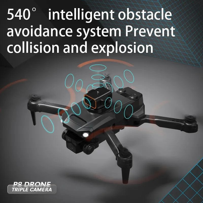 Drone with 540° intelligent obstacle avoidance system on a dark background