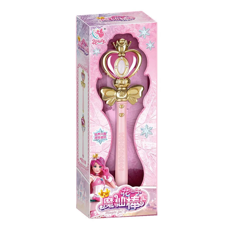 Pink box holding a wand with a gold crown and a pearl, with a cartoon girl on the front