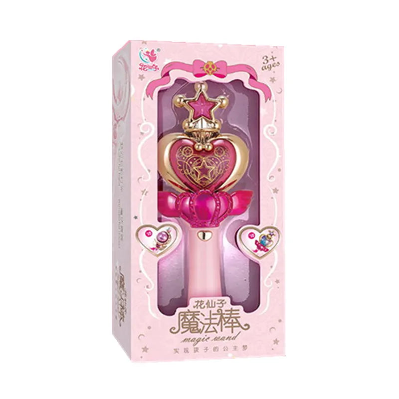 Pink window box holding a wand with a pink heart crown and a star