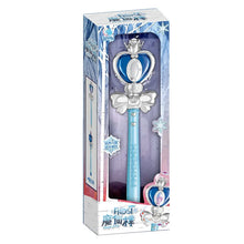 Tall snowflake-themed box holding a wand with a white crown and a blue handle