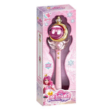 Tall pink box holding a wand with a pink orb and silver wings