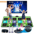 Family TV/PC Dance Mat Game set up with wireless double controllers for interactive home dancing fun.