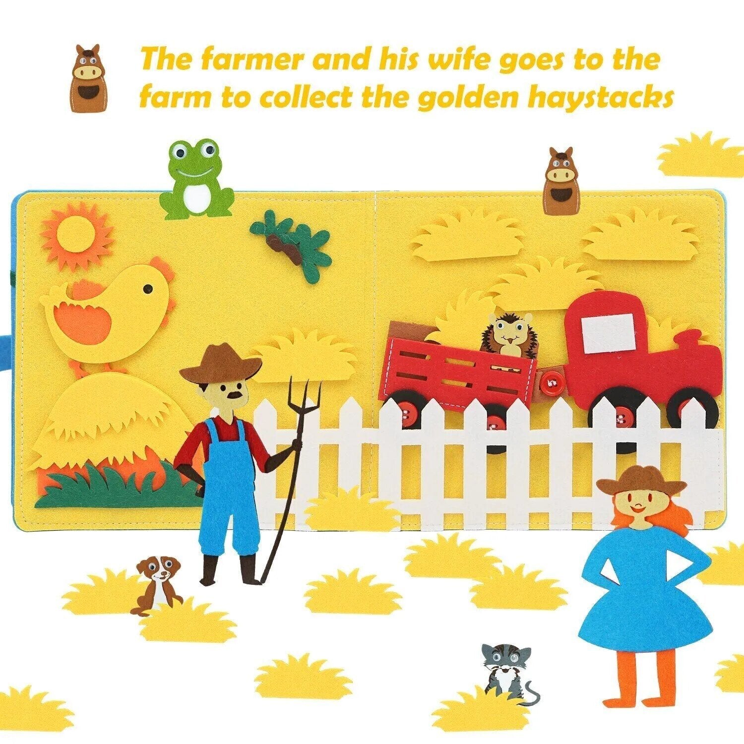 Farm Animal Storytelling Busy Board page featuring a farmer and animals for interactive story time.
