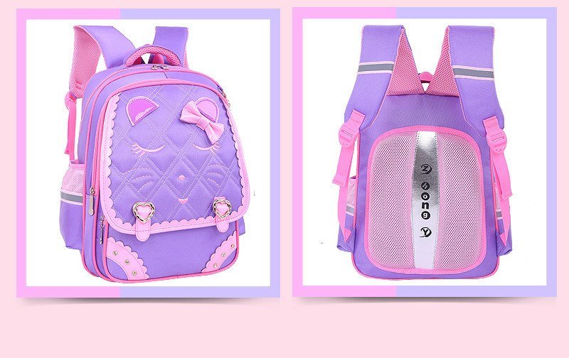 Two purple school bags with pink accents 
