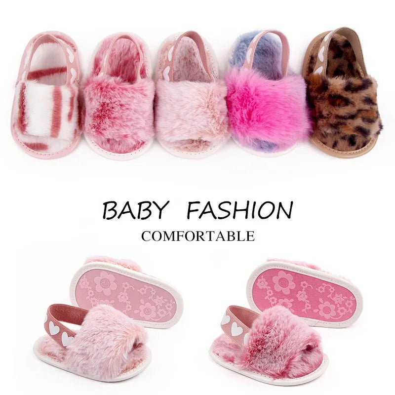 Faux Fur Fashion Baby Shoes leopard print first walkers shown front view for newborn and toddler daily wear.