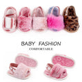 Faux Fur Fashion Baby Shoes leopard print first walkers shown front view for newborn and toddler daily wear.