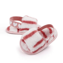 Faux Fur Fashion Baby Shoes leopard print first walkers shown side view for stroller walks and outings.