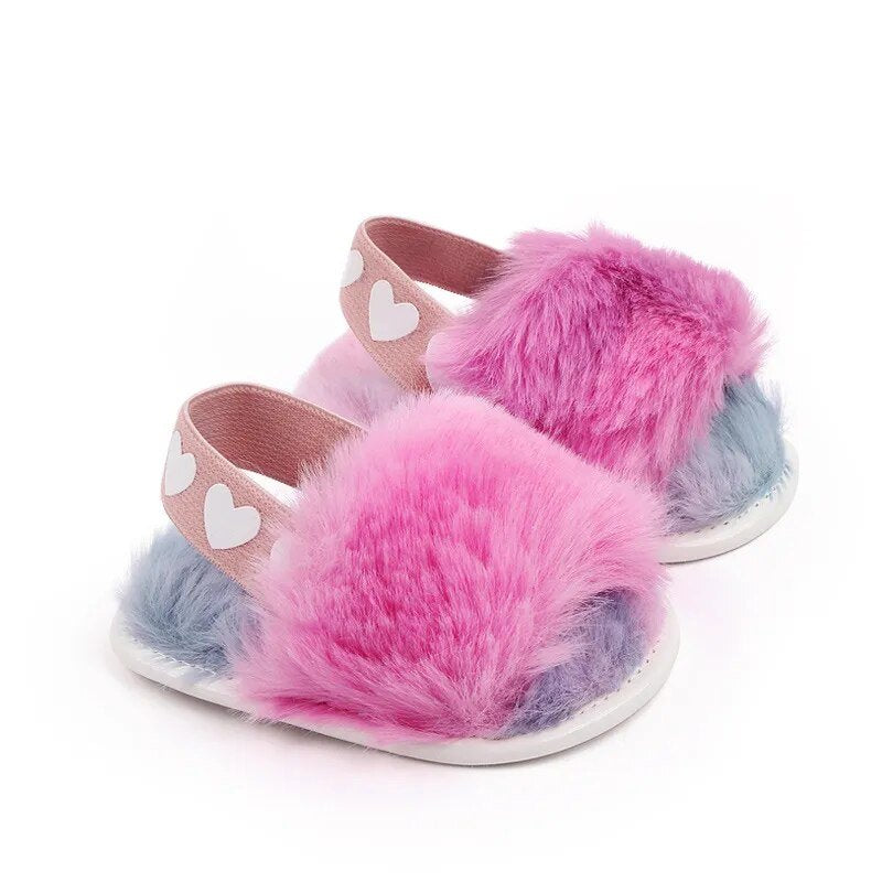 Faux Fur Fashion Baby Shoes leopard print first walkers shown top view for newborn gifting and daily wear.