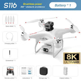 S116 8K Drone - Brushless Motor, Obstacle Avoidance, Dual Cam, 50x Zoom Quadcopter - White Dual 8K image