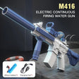 Electric continuous firing water gun M416 with accessories on a dark background