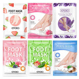 Various packages of Efero foot masks with different scents and ingredients.