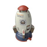 Toy space ship with 'Go to Outer Space' text on a white background