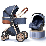 Multi-functional 3-in-1 Baby Stroller: High Landscape, Reclining, Lightweight - Blue image