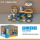 Toy pizza shop set with packaging on a gray background