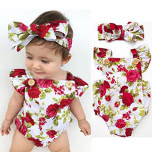 Baby outfit with a floral romper and headband