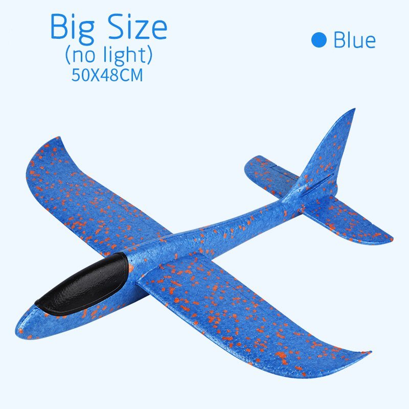 Blue foam glider with red speckles on a white background