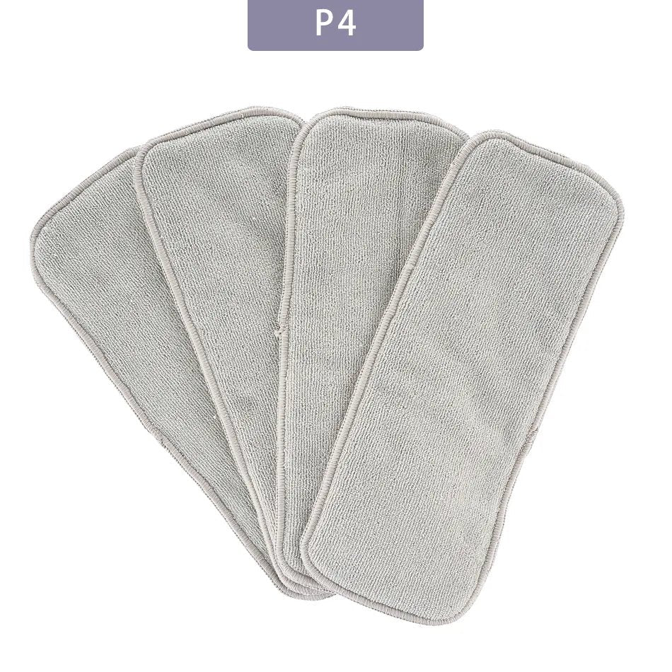 Four folded gray microfiber diaper inserts from the Elinfant pack for stocking a reusable nappy bag.