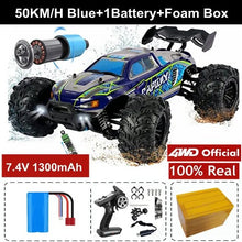 Four wheel drive RC drift car with off-road specification sheet, showing the drive setup used for fast cornering.