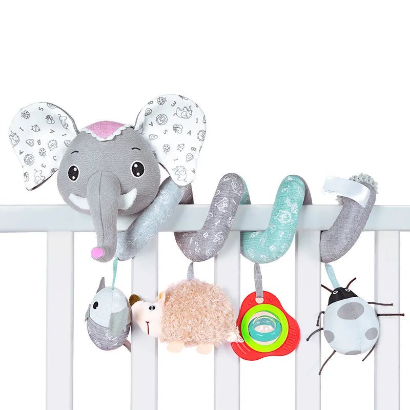 Fox spiral car seat toy doubling as a crib mobile for nursery sensory play.