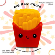 Fries squishy toy with a happy face for pretend snack play, gifting, and hand-squeeze relaxation.