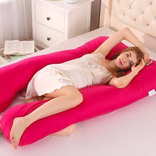 Sleeping Support Pillow in fuchsia, a bright U shaped sleep cushion for pregnancy comfort and back support.