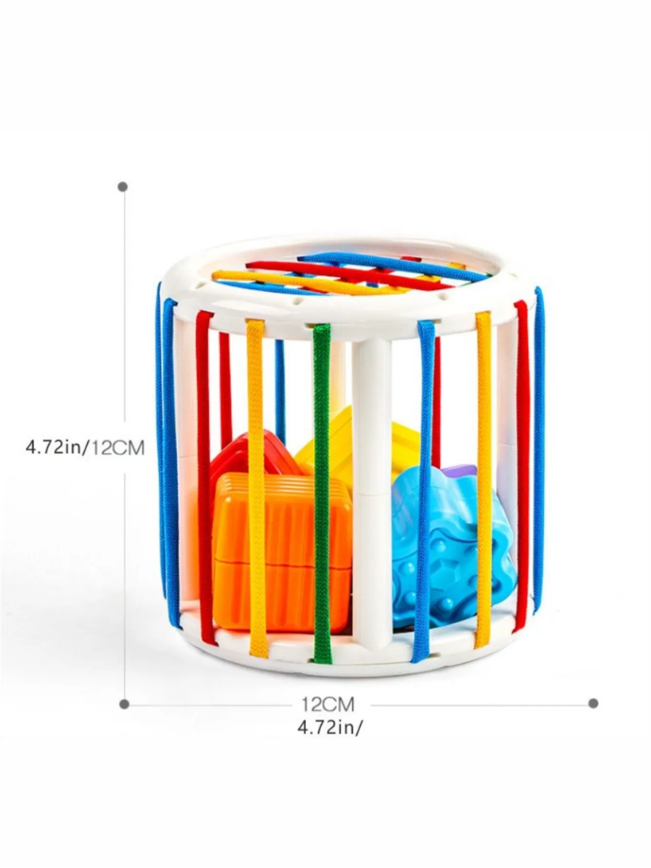 Colorful toy cube with geometric shapes.