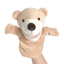 Beige teddy bear hand puppet.