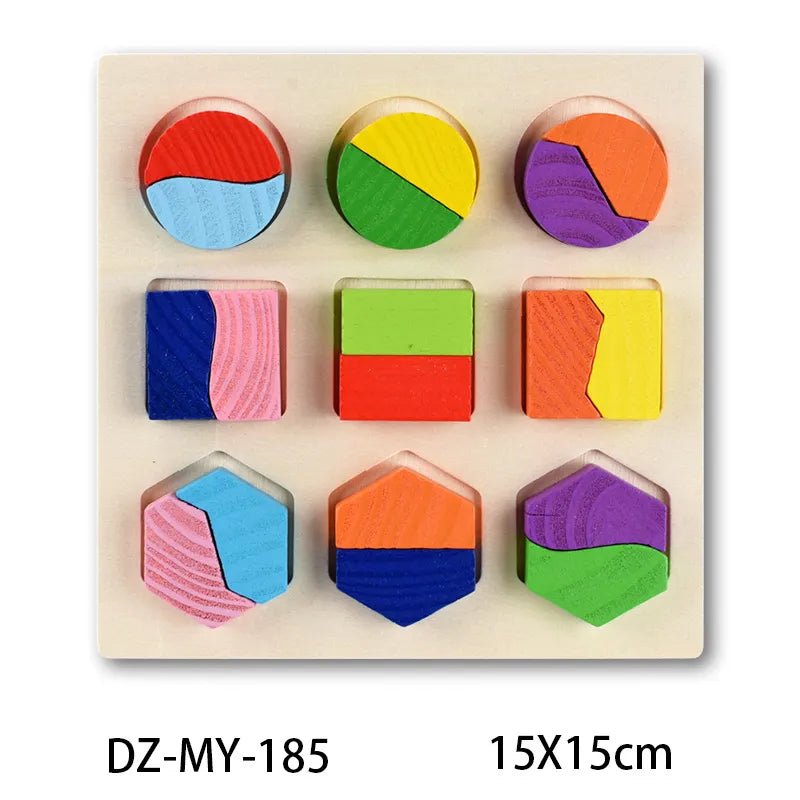 Montessori wooden geometric shape puzzle with kid-safe smooth edges for safer toddler handling.