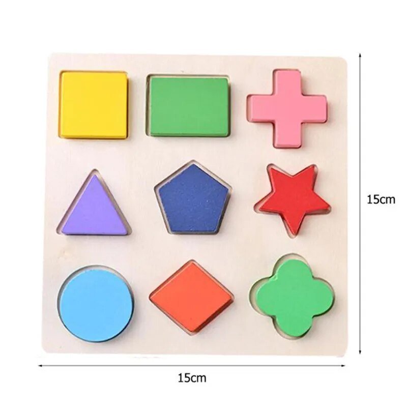Montessori wooden geometric shape puzzle board for babies exploring colors and shape recognition.