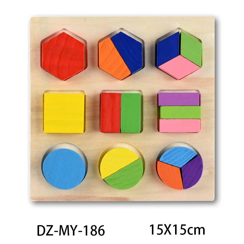 Montessori wooden geometric puzzle designed for home school education and early shape learning.