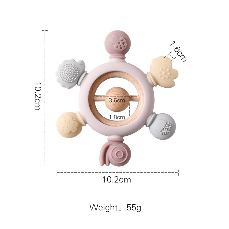 Baby teething ring with measurements