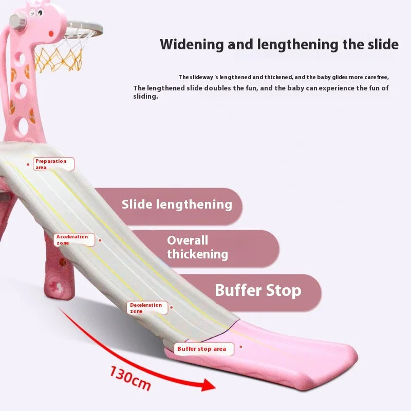 Giraffe slide and swing playset diagram with labeled slide sections for assembly.