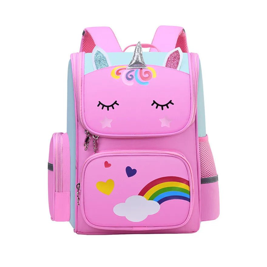 Girls Unicorn School Backpack elementary student bag shown from the front for school commutes.