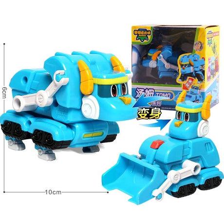Toy robot in blue and yellow with packaging