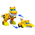 Toy figure transforming from dinosaur to car 